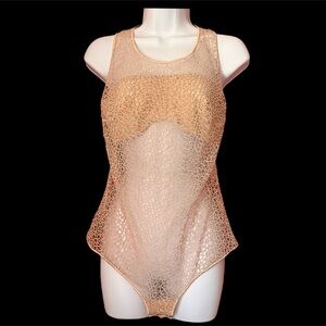 La Perla Beige Lace Overlay Top with Gold Zipper